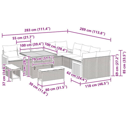Garten-Sofa-Set mit Kissen 13 pcs Grau