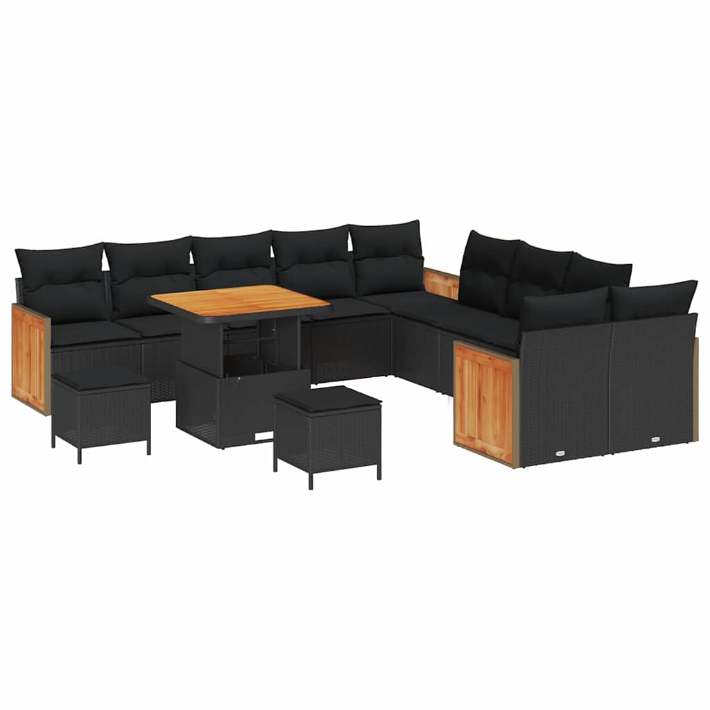 Garten-Sofa-Set mit Kissen 13 pcs Schwarz