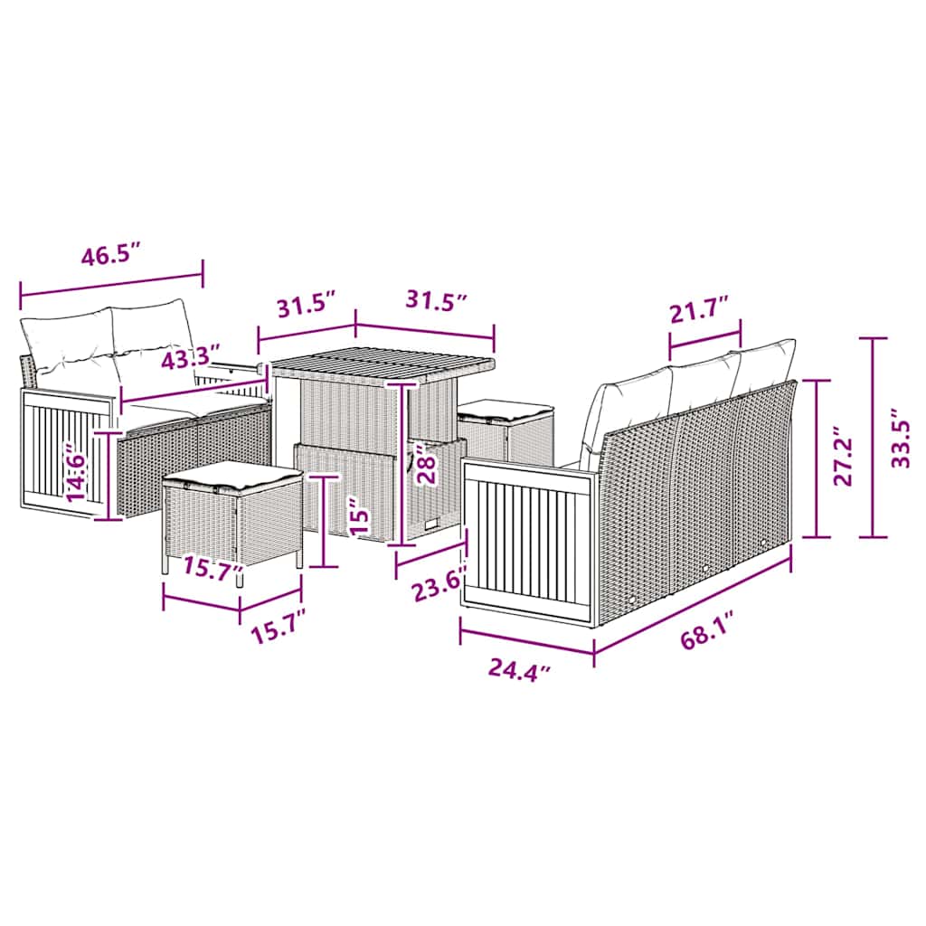 Garten-Sofa-Set mit Kissen 13 pcs Schwarz