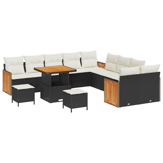 Garten-Sofa-Set 13 pcs Schwarz und Creme 80 x 80 x 71 cm