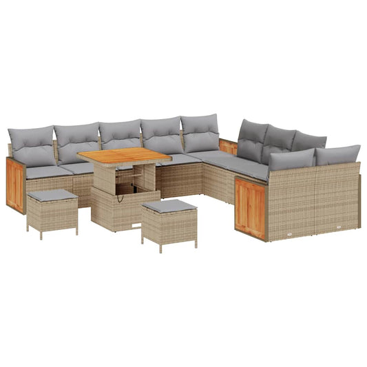 Garten-Sofa-Set mit Kissen 13 pcs Beige und Hellgrau