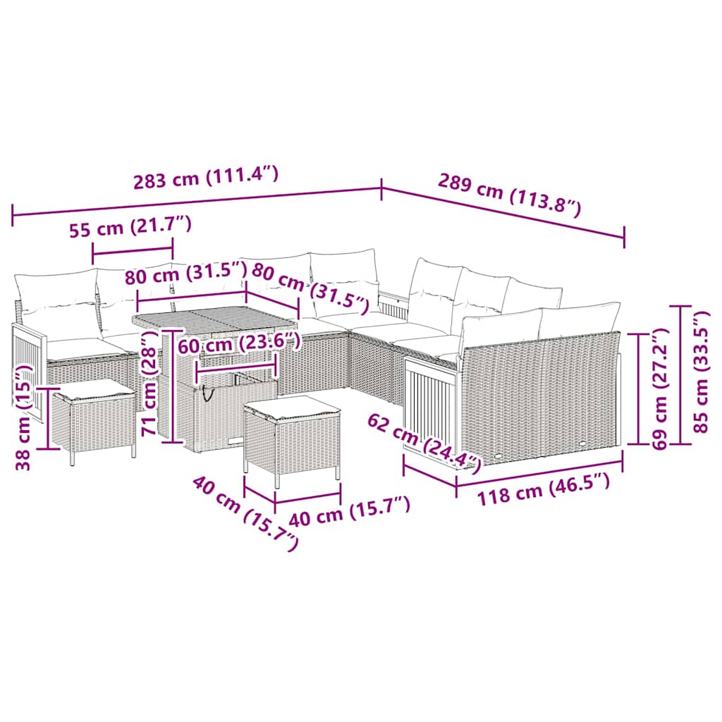 Garten-Sofa-Set mit Kissen 13 pcs Beige und Hellgrau