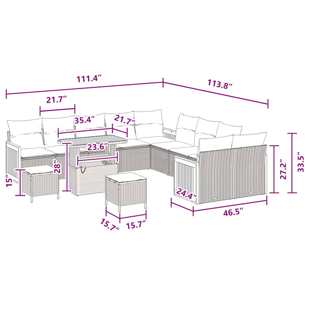 Garten-Sofa-Set mit Kissen 13 pcs Schwarz