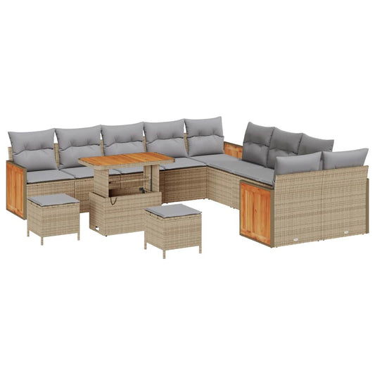 Garten-Sofa-Set 13 pcs Beige und Hellgrau 90 x 55 x 71 cm