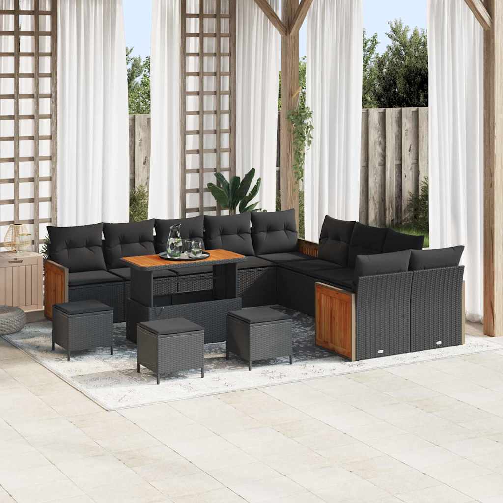 Garten-Sofa-Set mit Kissen 14 pcs Schwarz