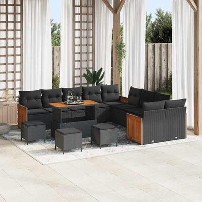 Garten-Sofa-Set mit Kissen 14 pcs Schwarz