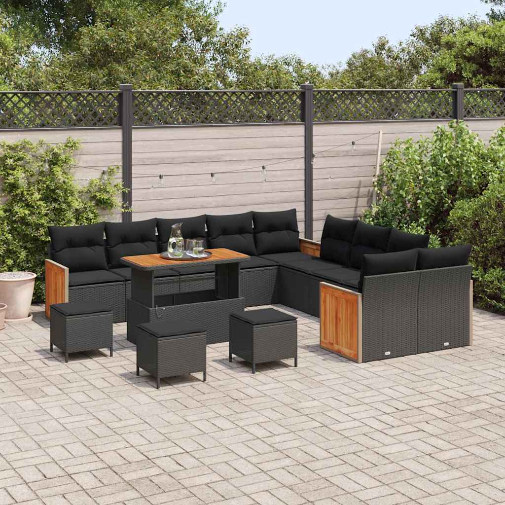 Garten-Sofa-Set mit Kissen 14 pcs Schwarz