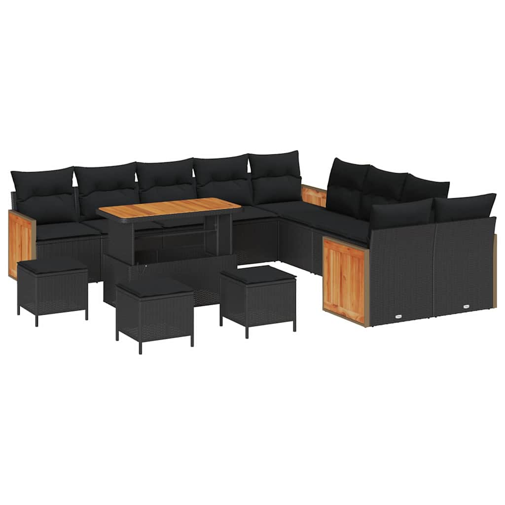 Garten-Sofa-Set mit Kissen 14 pcs Schwarz
