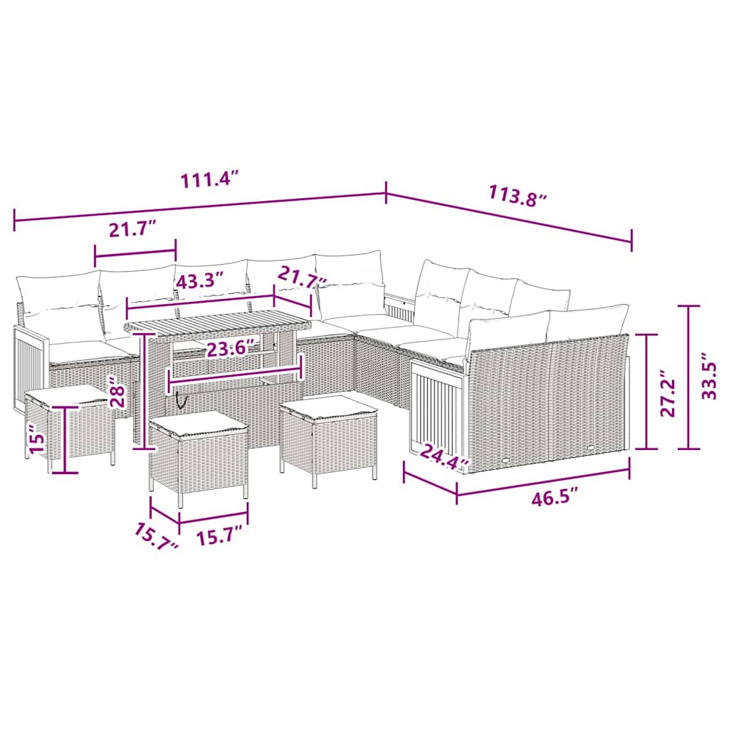Garten-Sofa-Set mit Kissen 14 pcs Schwarz