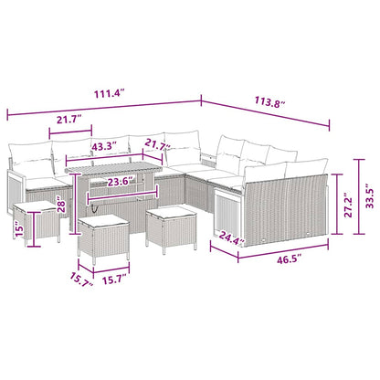 Garten-Sofa-Set mit Kissen 14 pcs Schwarz