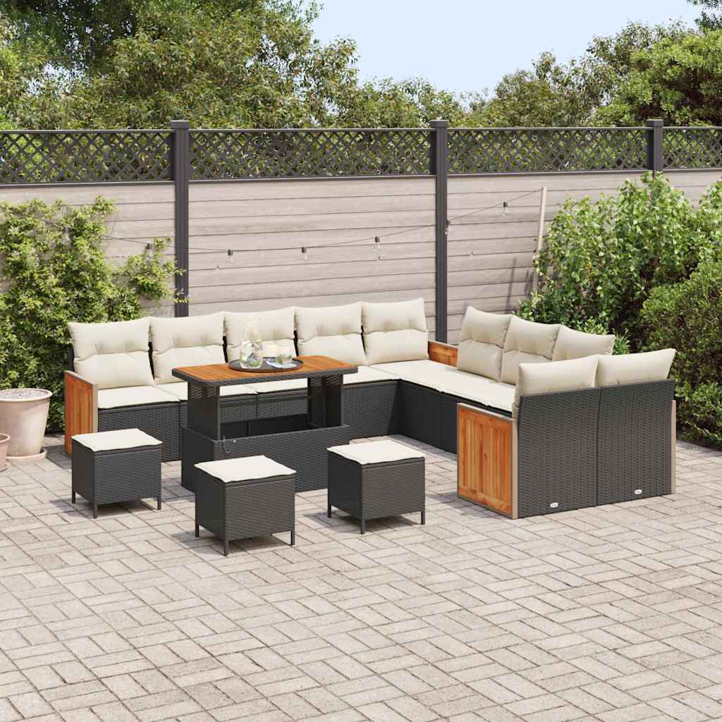 Garten-Sofa-Set mit Kissen 14 pcs Schwarz und Creme