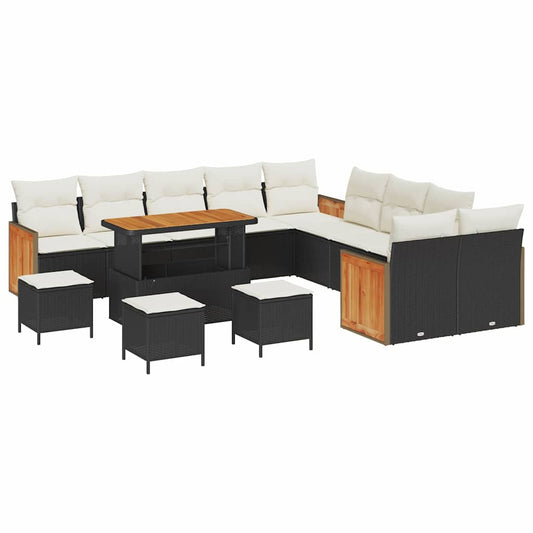 Garten-Sofa-Set mit Kissen 14 pcs Schwarz und Creme