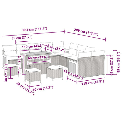 Garten-Sofa-Set mit Kissen 14 pcs Schwarz und Creme