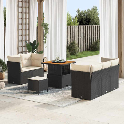 Garten-Sofa-Set mit Kissen mit Speicher 8 pcs Schwarz und Creme