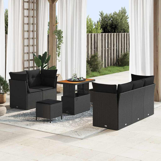 Garten-Sofa-Set mit Kissen 8 pcs Schwarz 90 x 55 x 71 cm