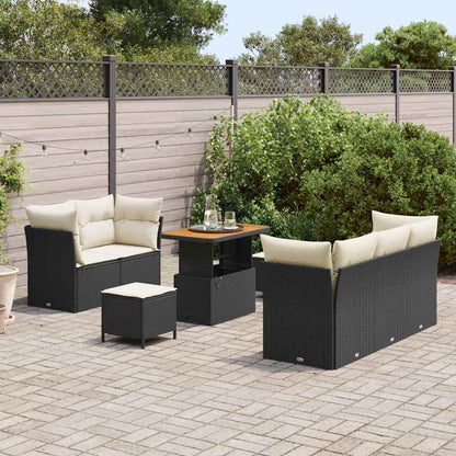 Garten-Sofa-Set 8 pcs Schwarz und Creme 90 x 55 x 71 cm