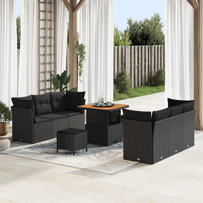 Garten-Sofa-Set mit Kissen mit Speicher 9 pcs Schwarz
