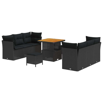Garten-Sofa-Set mit Kissen mit Speicher 9 pcs Schwarz