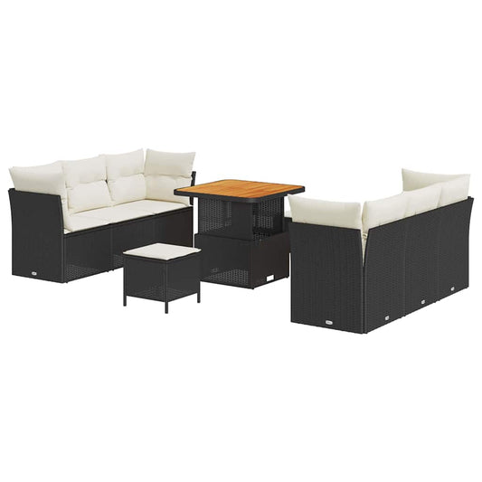 Garten-Sofa-Set mit Kissen mit Speicher 9 pcs Schwarz und Creme