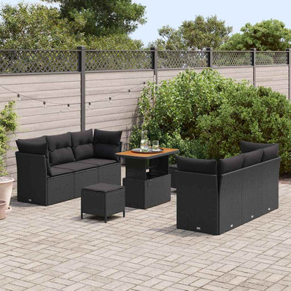 Garten-Sofa-Set mit Kissen mit Speicher 9 pcs Schwarz