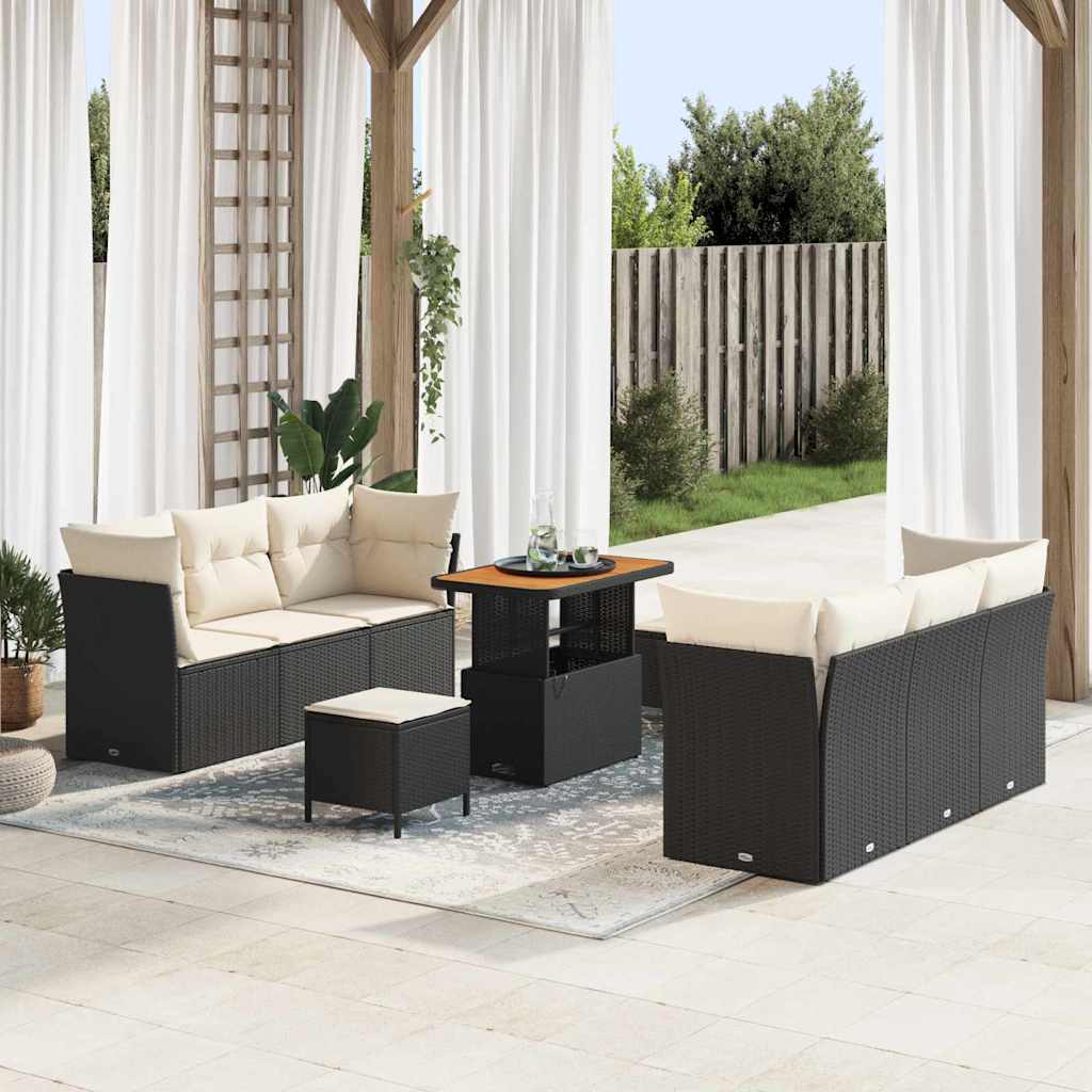 Garten-Sofa-Set mit Kissen mit Speicher 9 pcs Schwarz und Creme