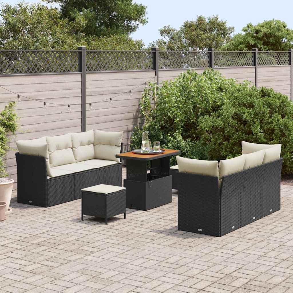 Garten-Sofa-Set mit Kissen mit Speicher 9 pcs Schwarz und Creme