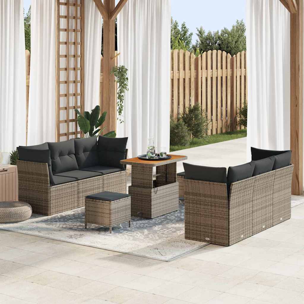 Garten-Sofa-Set mit Kissen mit Speicher 9 pcs Grau