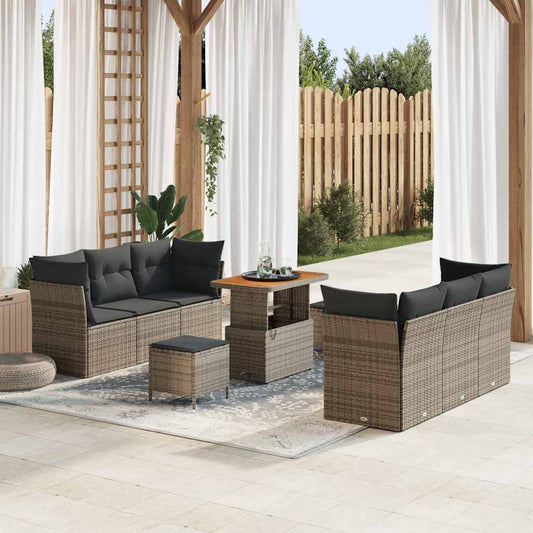 Garten-Sofa-Set mit Kissen mit Speicher 9 pcs Grau