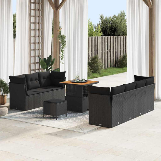 Garten-Sofa-Set mit Kissen 10 pcs Schwarz 80 x 80 x 71 cm