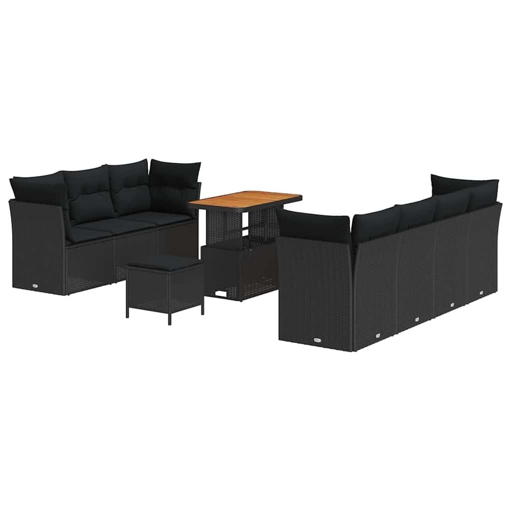 Garten-Sofa-Set mit Kissen 10 pcs Schwarz 90 x 55 x 71 cm