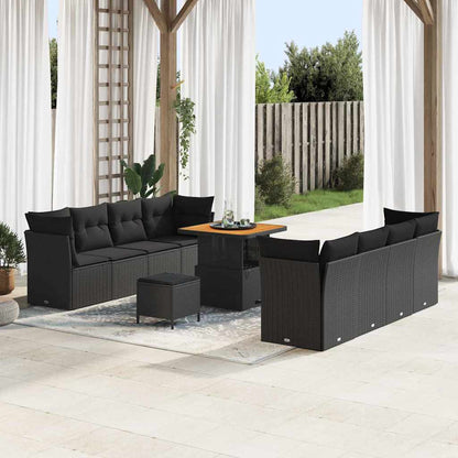 Garten-Sofa-Set mit Kissen mit Speicher 11 pcs Schwarz