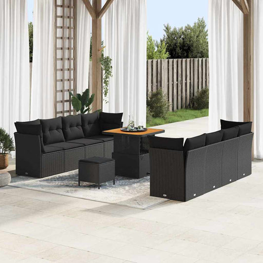 Garten-Sofa-Set mit Kissen mit Speicher 11 pcs Schwarz