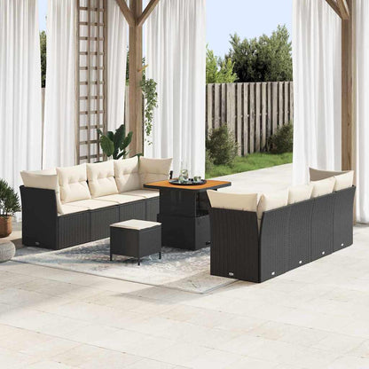 Garten-Sofa-Set mit Kissen 11 pcs Schwarz und Creme