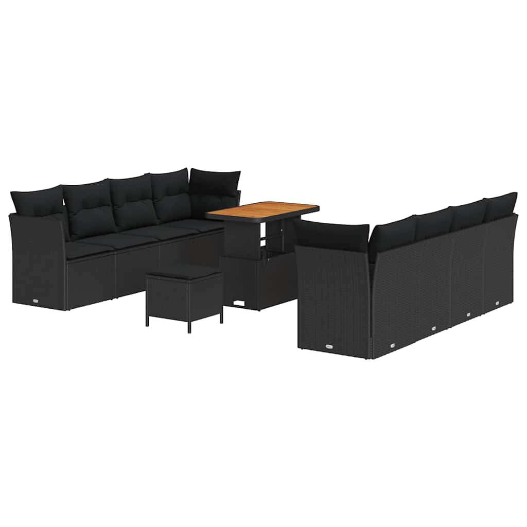 Garten-Sofa-Set mit Kissen mit Speicher 11 pcs Schwarz