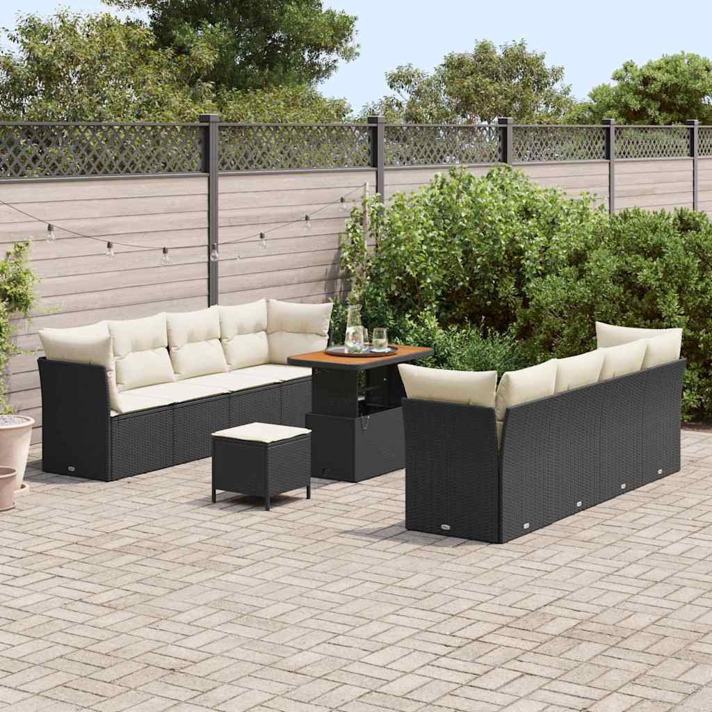 Garten-Sofa-Set mit Kissen 11 pcs Schwarz und Creme