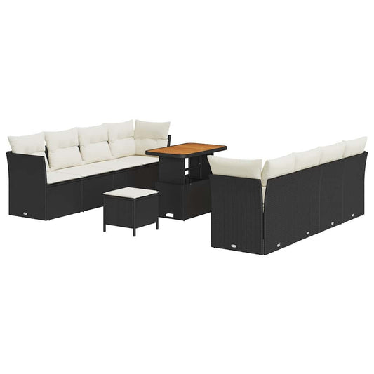 Garten-Sofa-Set mit Kissen 11 pcs Schwarz und Creme