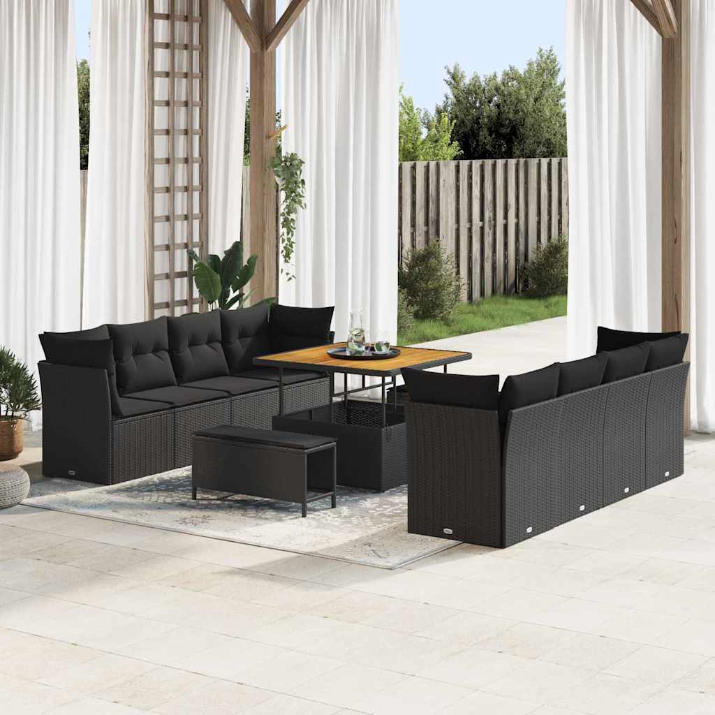 Garten-Sofa-Set mit Kissen mit Speicher 11 pcs Schwarz