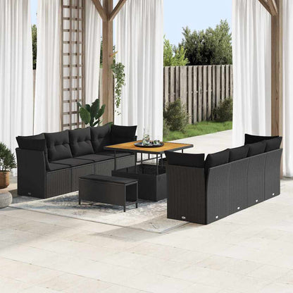 Garten-Sofa-Set mit Kissen mit Speicher 11 pcs Schwarz
