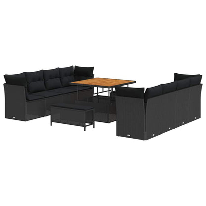 Garten-Sofa-Set mit Kissen mit Speicher 11 pcs Schwarz