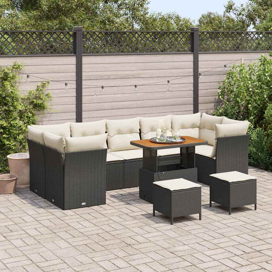 Garten-Sofa-Set 10 pcs Schwarz und Creme 90 x 55 x 71 cm