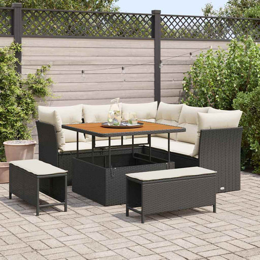 Garten-Sofa-Set 8 pcs Schwarz und Creme 100 x 100 x 71 cm