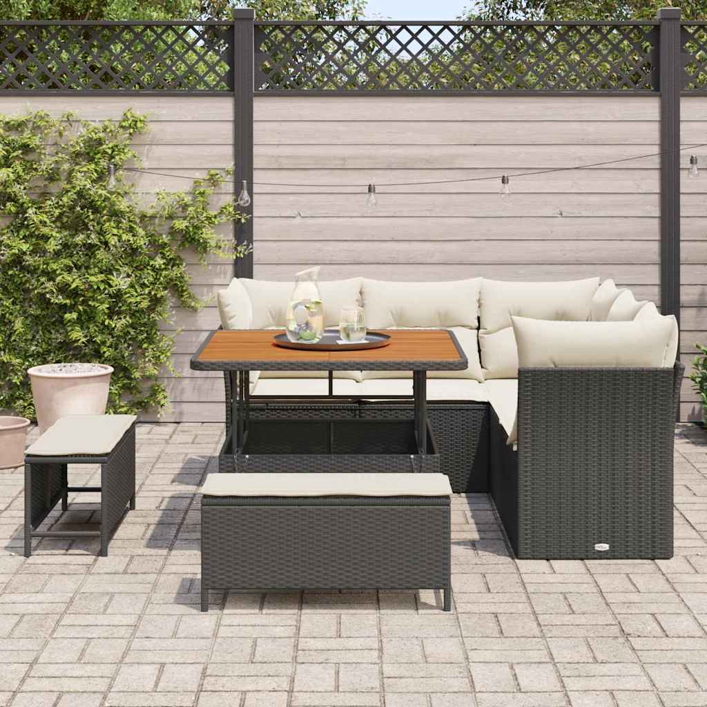 Garten-Sofa-Set 8 pcs Schwarz und Creme 100 x 100 x 71 cm