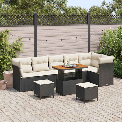 Garten-Sofa-Set 9 pcs Schwarz und Creme 90 x 55 x 71 cm