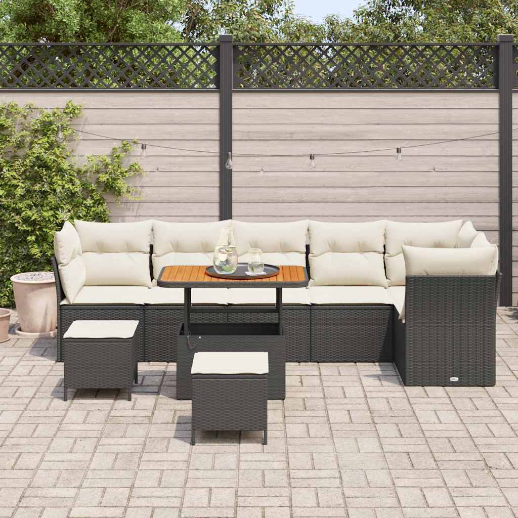 Garten-Sofa-Set 9 pcs Schwarz und Creme 90 x 55 x 71 cm