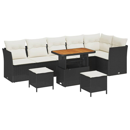 Garten-Sofa-Set 9 pcs Schwarz und Creme 90 x 55 x 71 cm