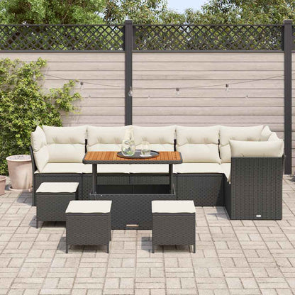 Garten-Sofa-Set 10 pcs Schwarz und Creme 110 x 55 x 71 cm