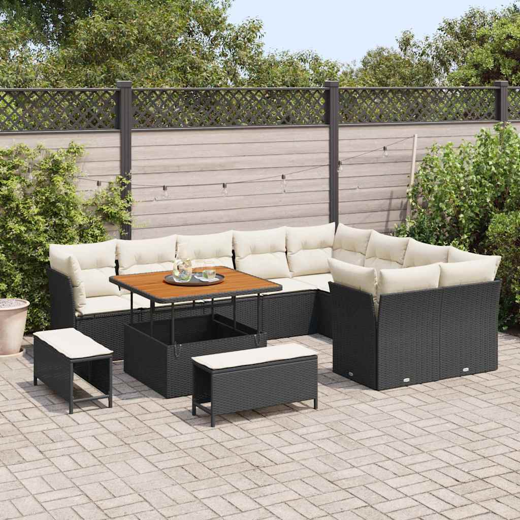 Garten-Sofa-Set 12 pcs Schwarz und Creme 100 x 100 x 71 cm
