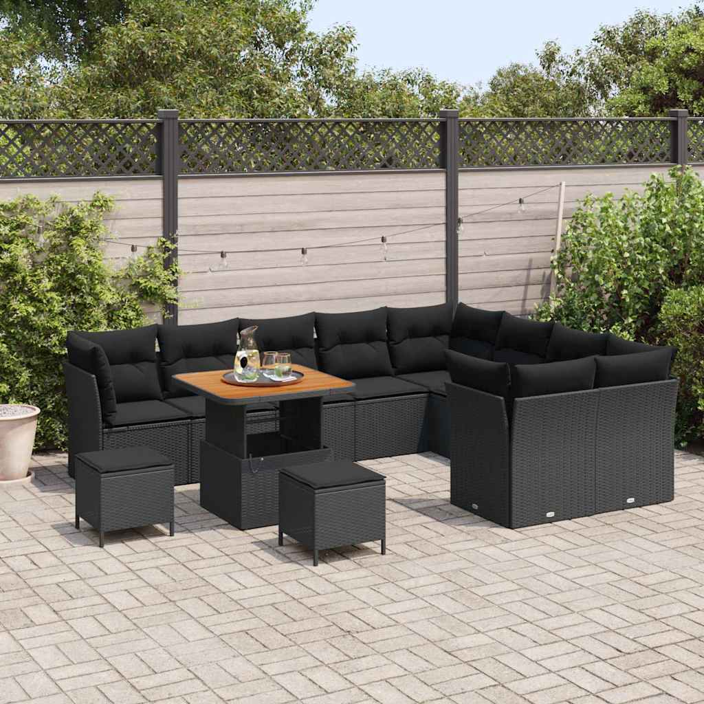 Garten-Sofa-Set mit Kissen 12 pcs Schwarz 80 x 80 x 71 cm
