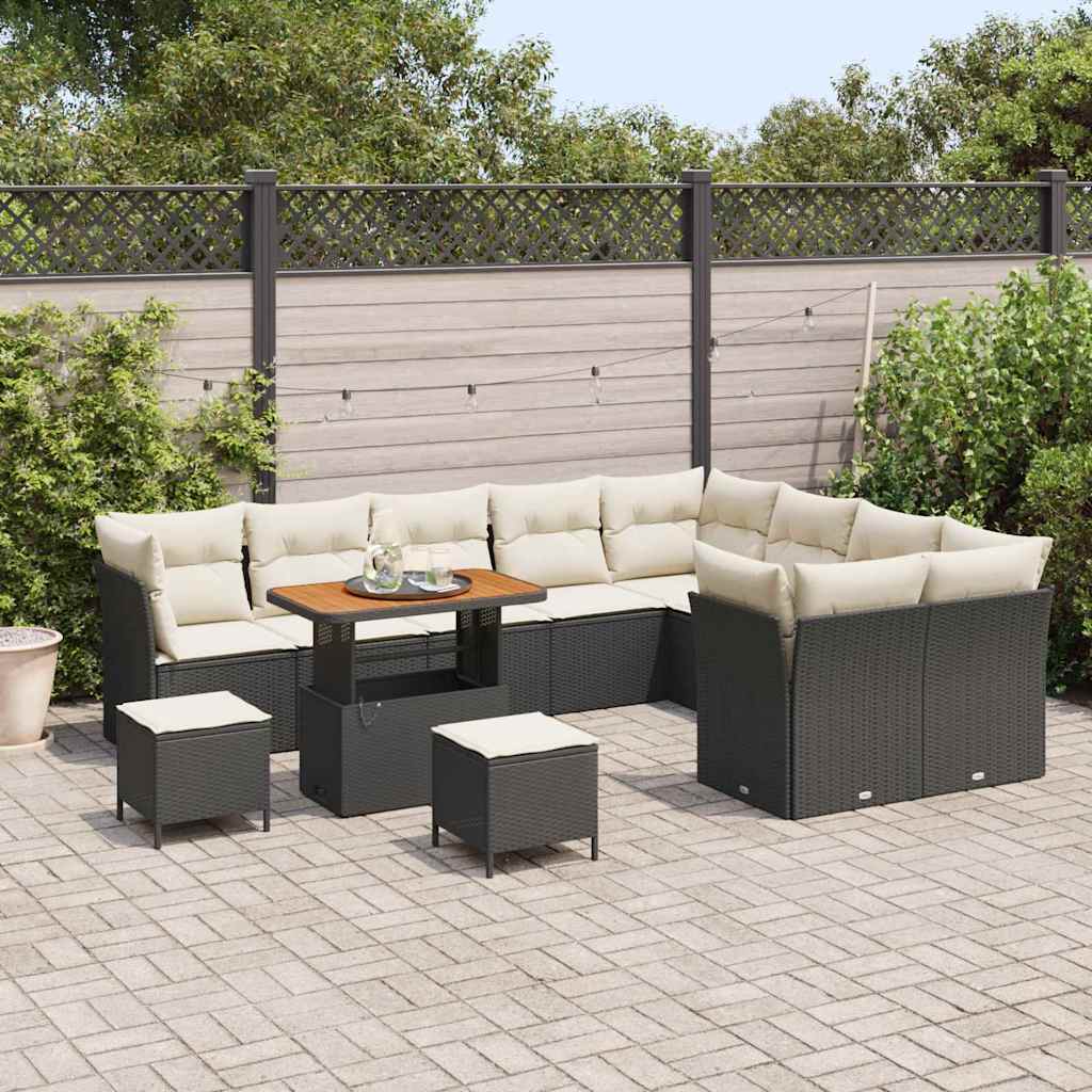 Garten-Sofa-Set 12 pcs Schwarz und Creme 90 x 55 x 71 cm