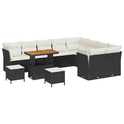 Garten-Sofa-Set 12 pcs Schwarz und Creme 90 x 55 x 71 cm